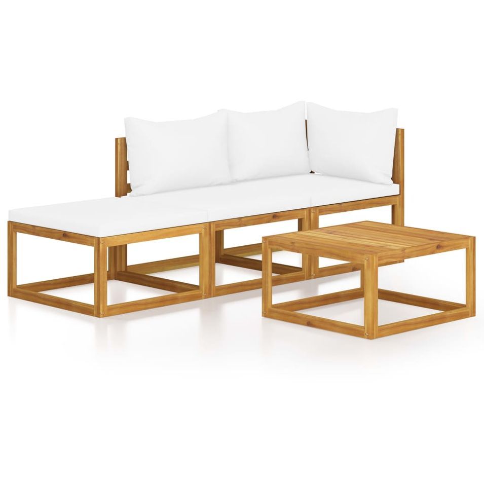 Salon de jardin 4 pcs avec coussin Crème Bois d'acacia solide - Photo n°1