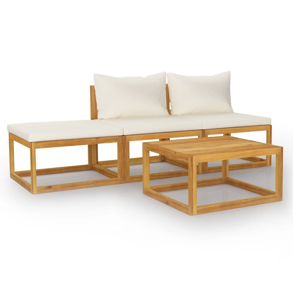 Salon de jardin 4 pcs avec coussin Crème Bois d'acacia solide 3 - Photo n°1