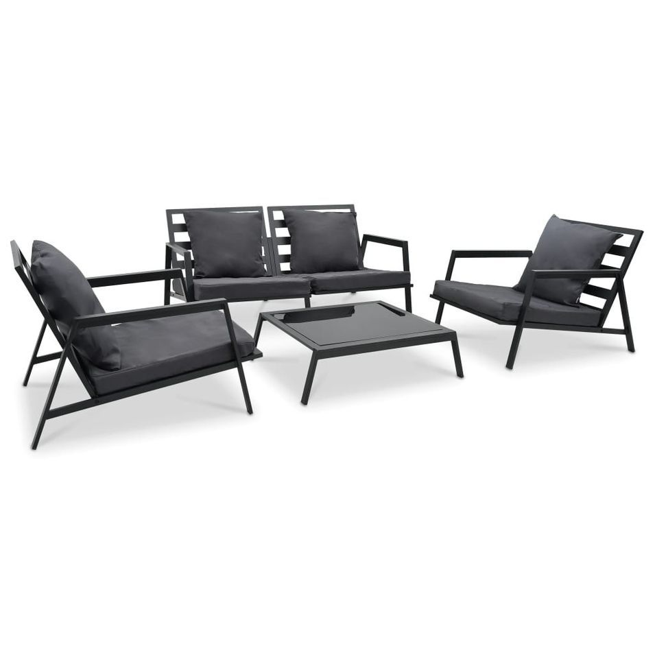 Salon de jardin 4 pcs avec coussins Aluminium Gris foncé - Photo n°1
