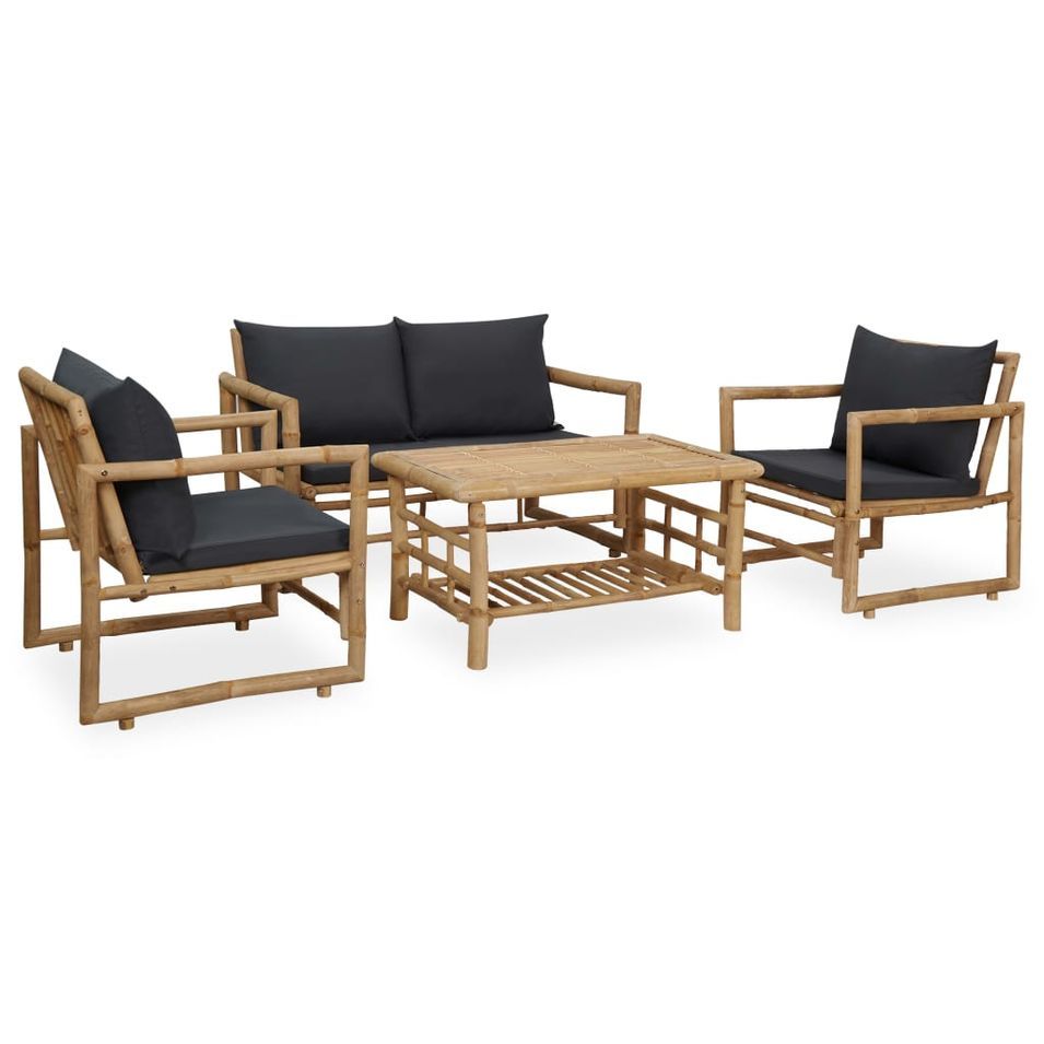Salon de jardin 4 pcs avec coussins Bambou - Photo n°1