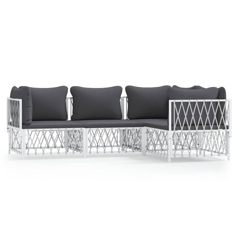Salon de jardin 4 pcs avec coussins blanc acier - Photo n°1