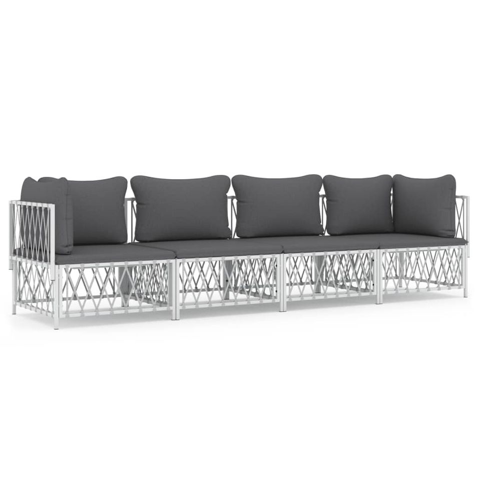 Salon de jardin 4 pcs avec coussins blanc acier - Photo n°1