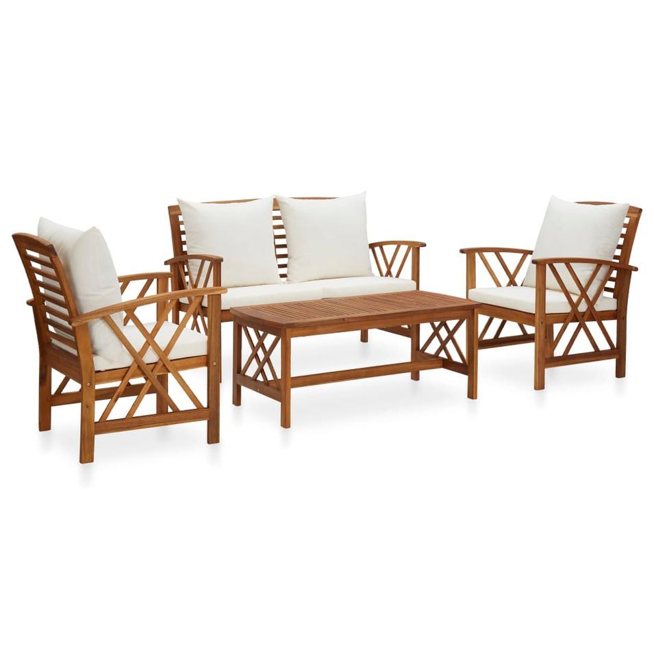 Salon de jardin 4 pcs avec coussins Bois d'acacia solide 13 - Photo n°1