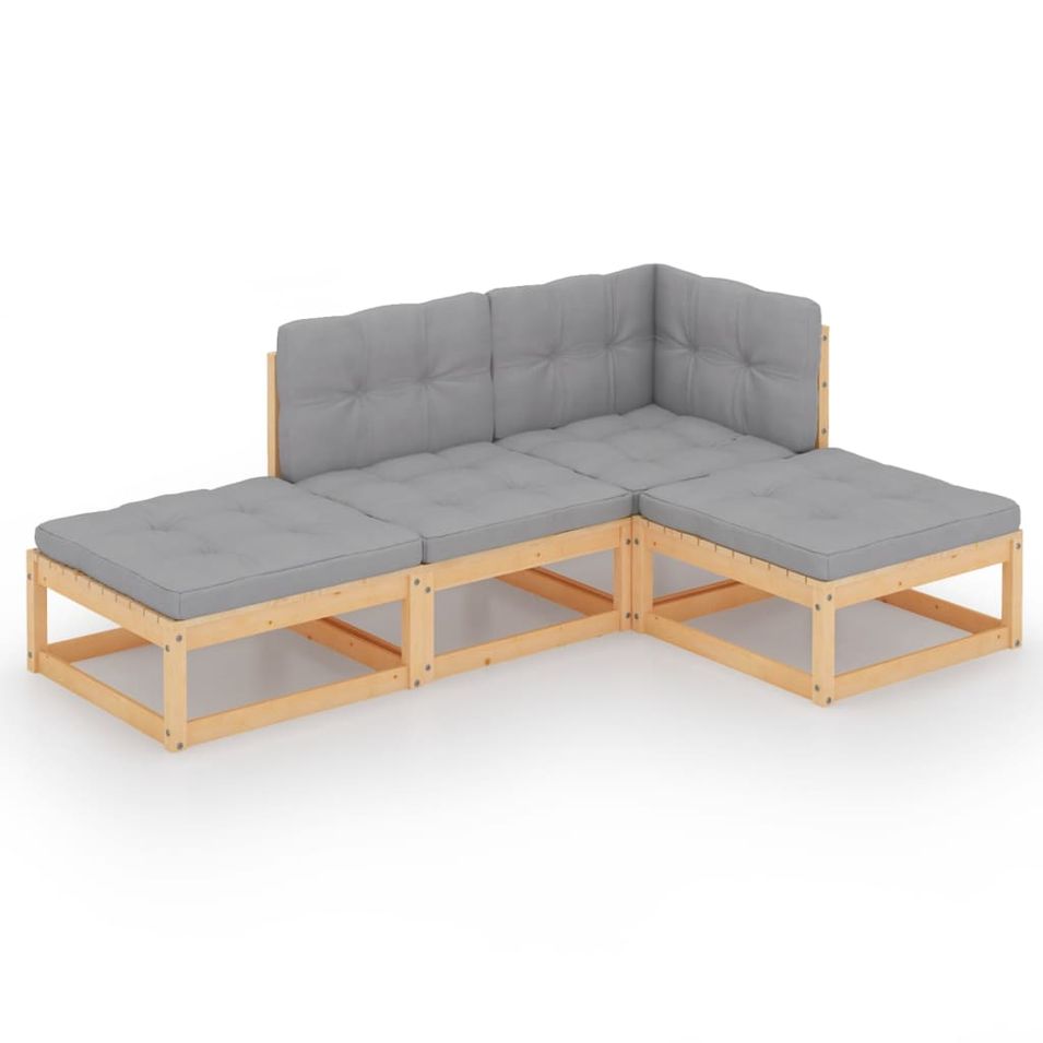 Salon de jardin 4 pcs avec coussins Bois de pin massif 22 - Photo n°1