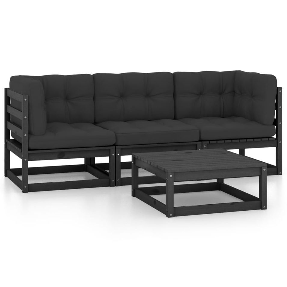 Salon de jardin 4 pcs avec coussins Bois de pin massif 21 - Photo n°1