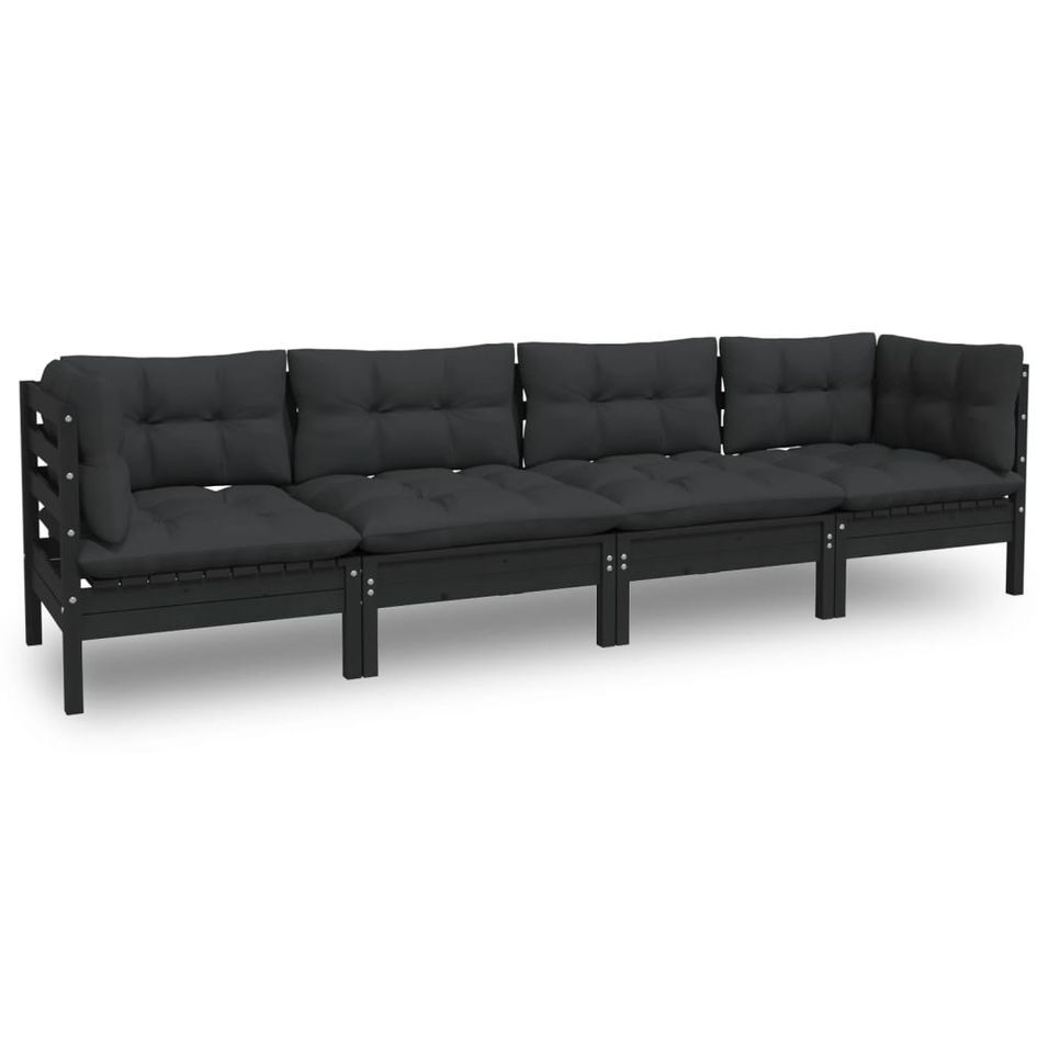 Salon de jardin 4 pcs avec coussins Bois de pin massif 8 - Photo n°1