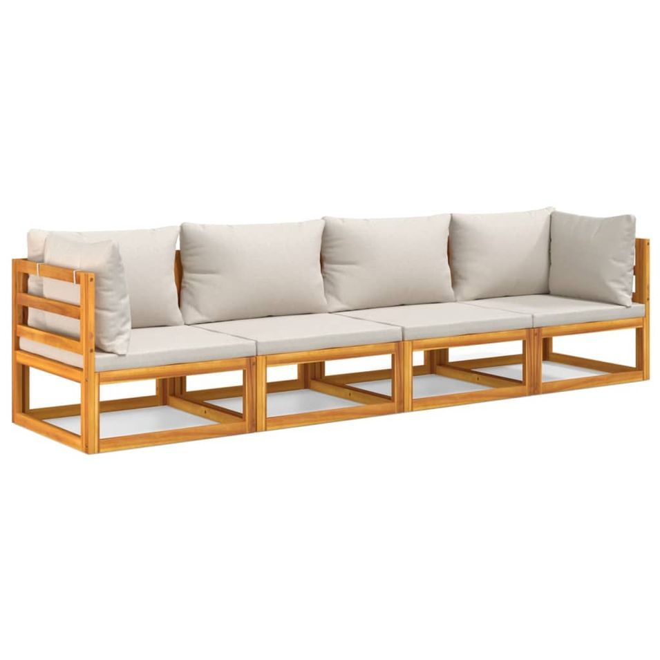 Salon de jardin 4 pcs avec coussins gris clair bois massif - Photo n°1