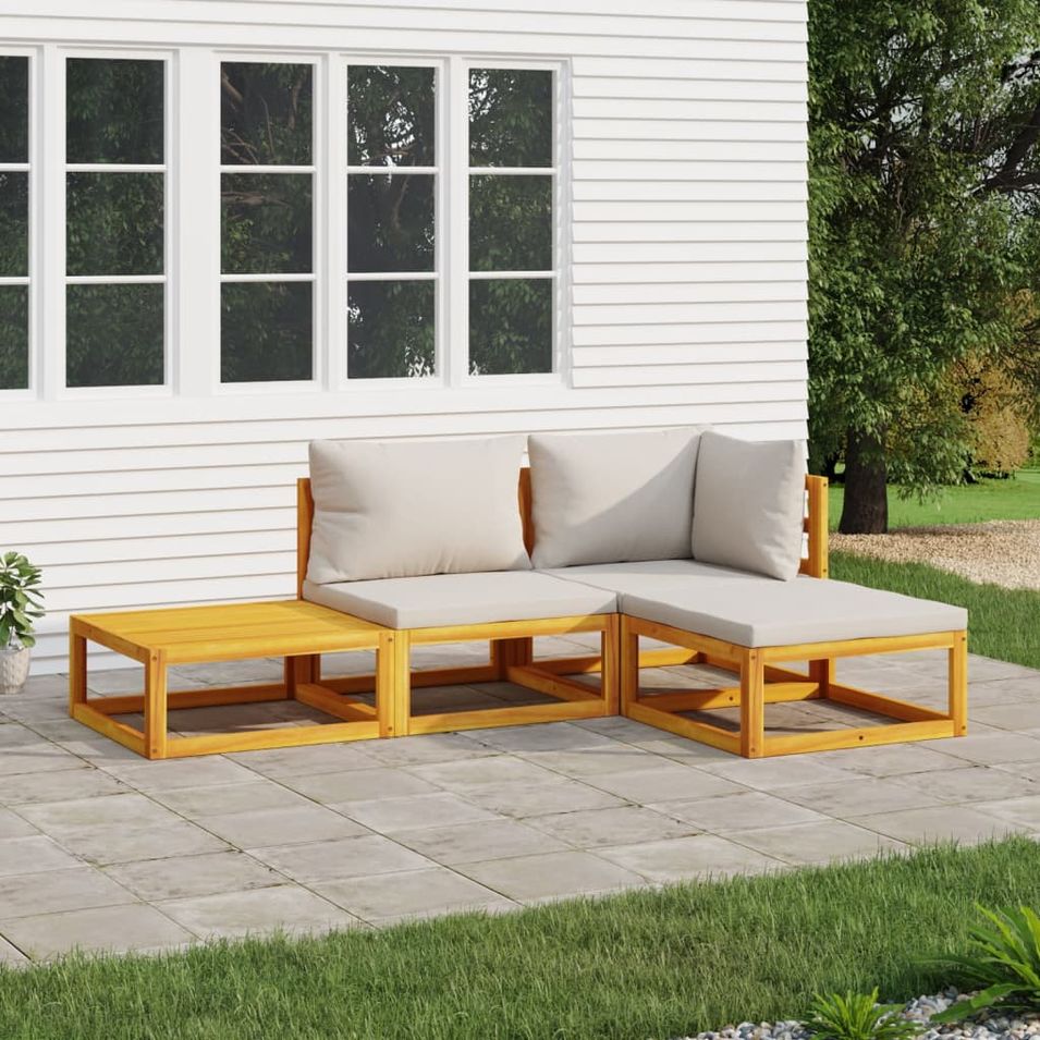 Salon de jardin 4 pcs avec coussins gris clair bois massif - Photo n°1