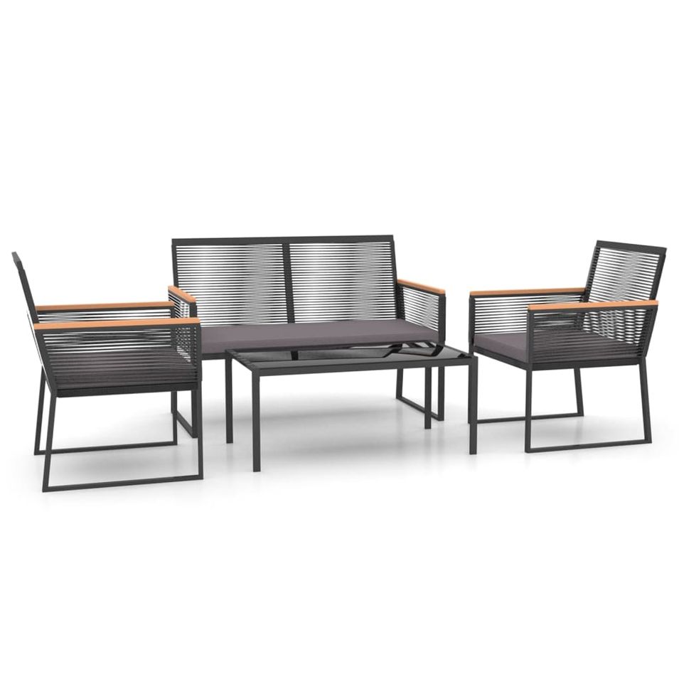 Salon de jardin 4 pcs avec coussins Noir Acier - Photo n°1