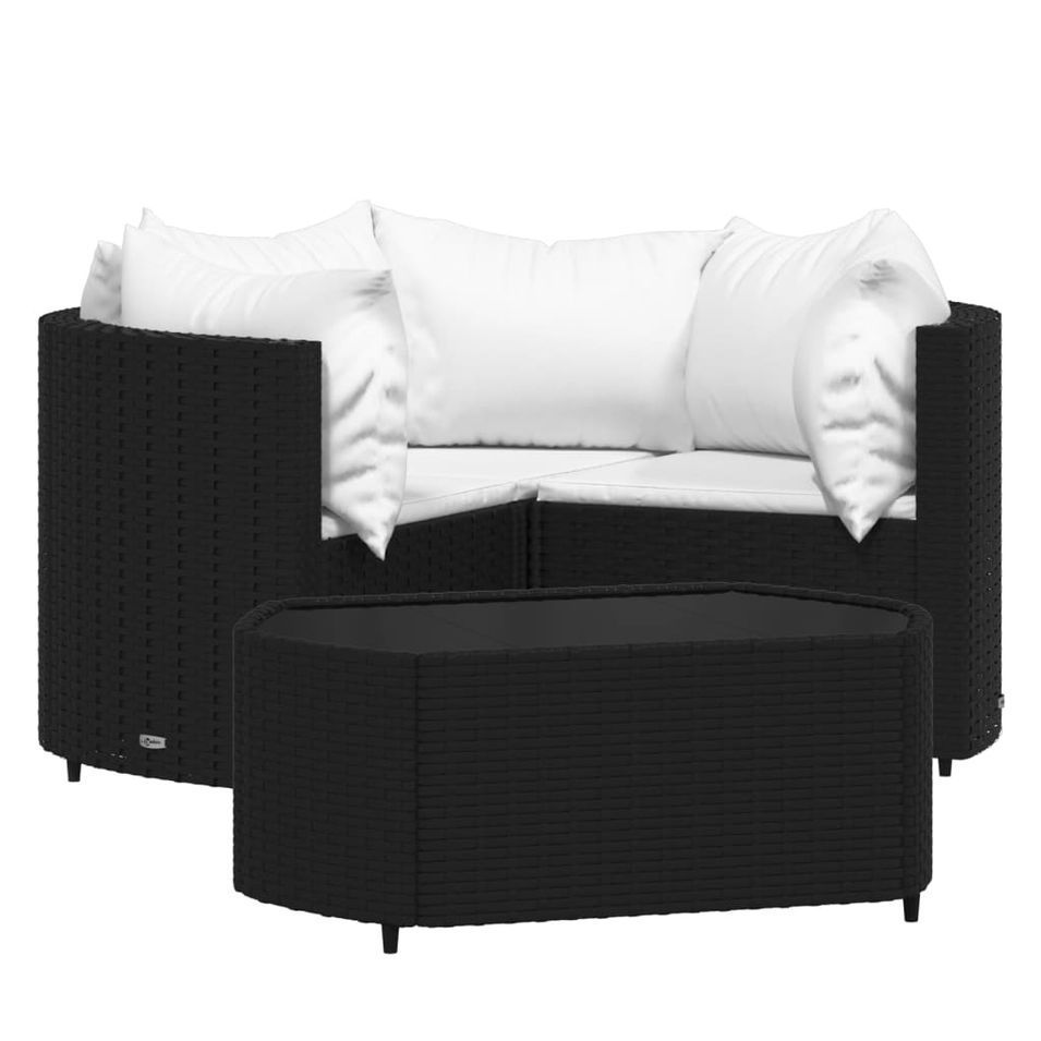 Salon de jardin 4 pcs avec coussins Noir Résine tressée - Photo n°1