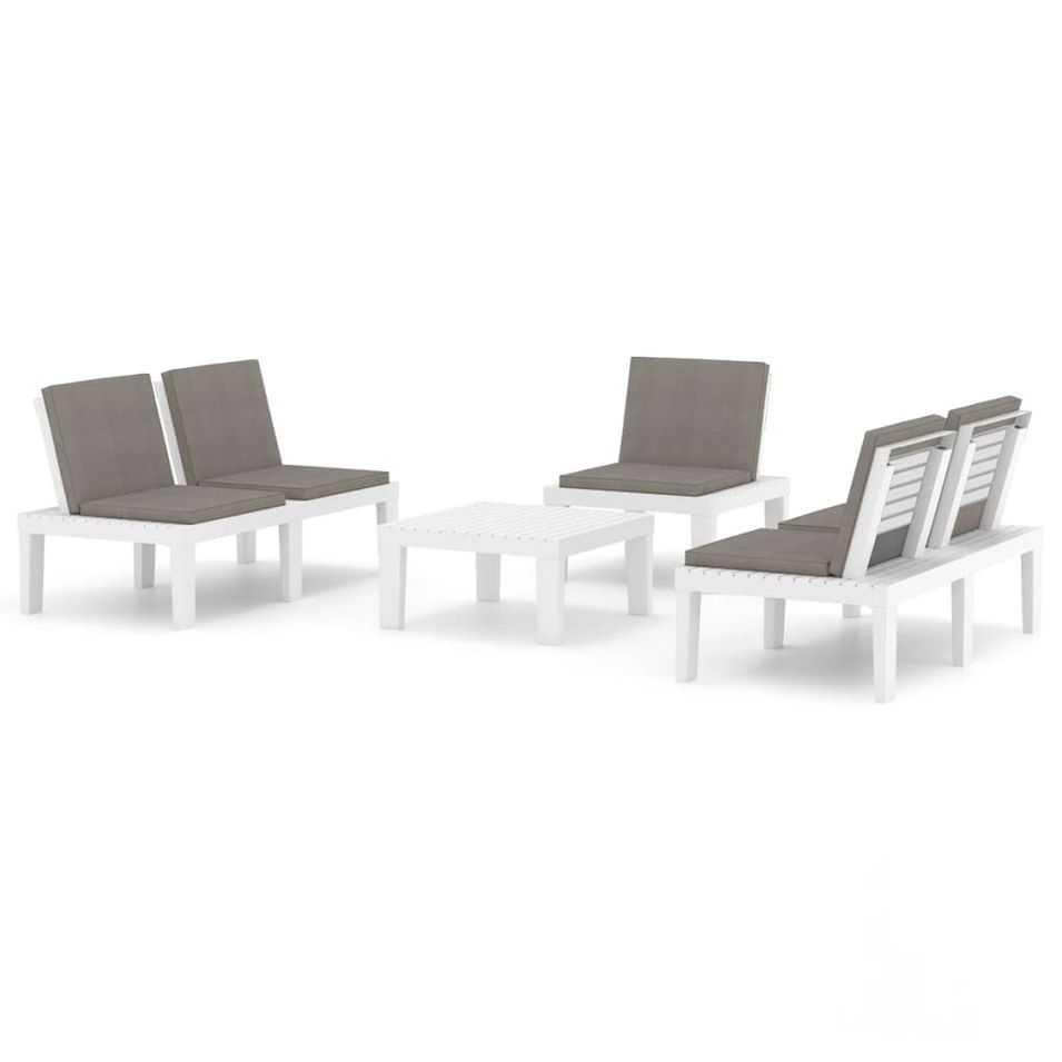 Salon de jardin 4 pcs avec coussins Plastique Blanc 3 - Photo n°1