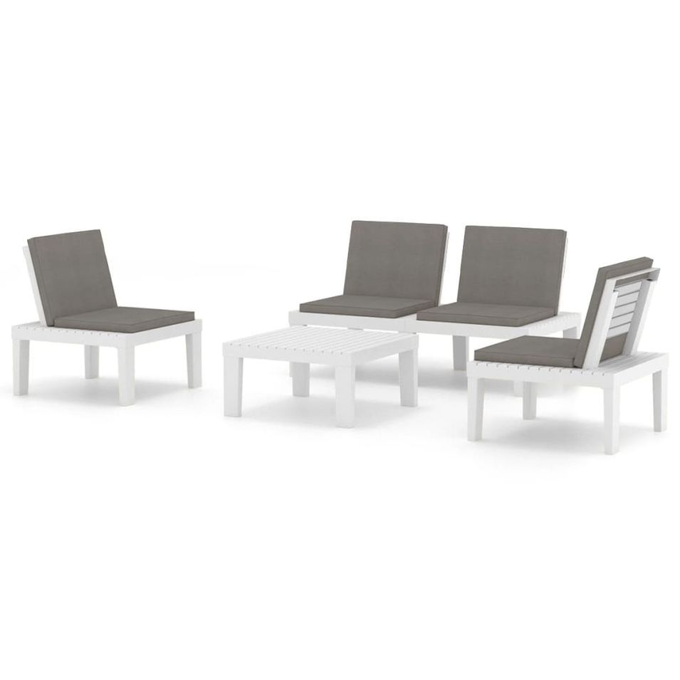 Salon de jardin 4 pcs avec coussins Plastique Blanc - Photo n°1