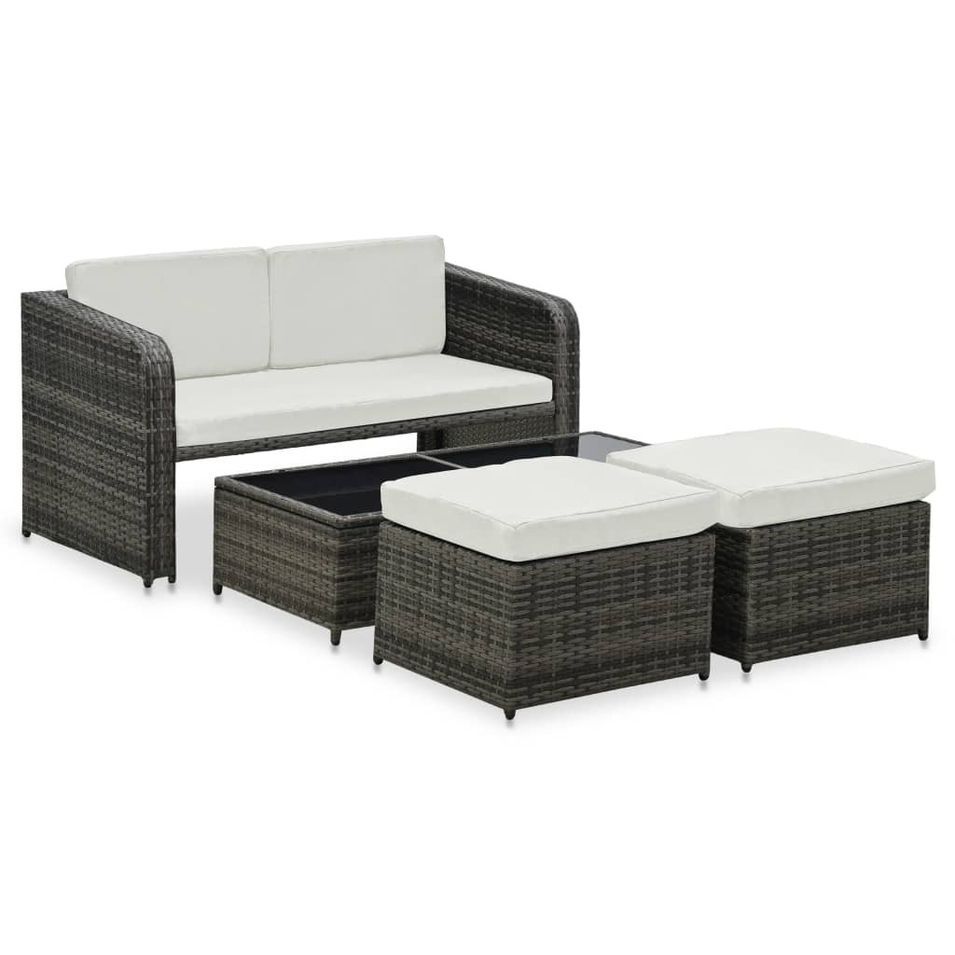 Salon de jardin 4 pcs avec coussins Résine tressée Anthracite - Photo n°1
