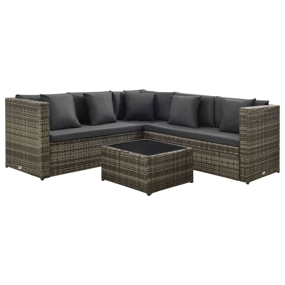 Salon de jardin 4 pcs avec coussins Résine tressée Gris 21 - Photo n°1