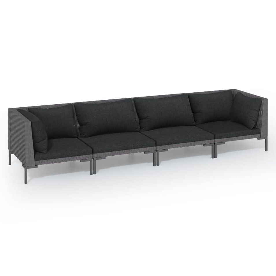 Salon de jardin 4 pcs avec coussins Résine tressée Gris foncé - Photo n°1
