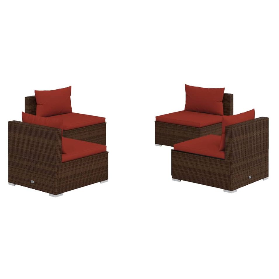 Salon de jardin 4 pcs avec coussins Résine tressée Marron 6 - Photo n°1