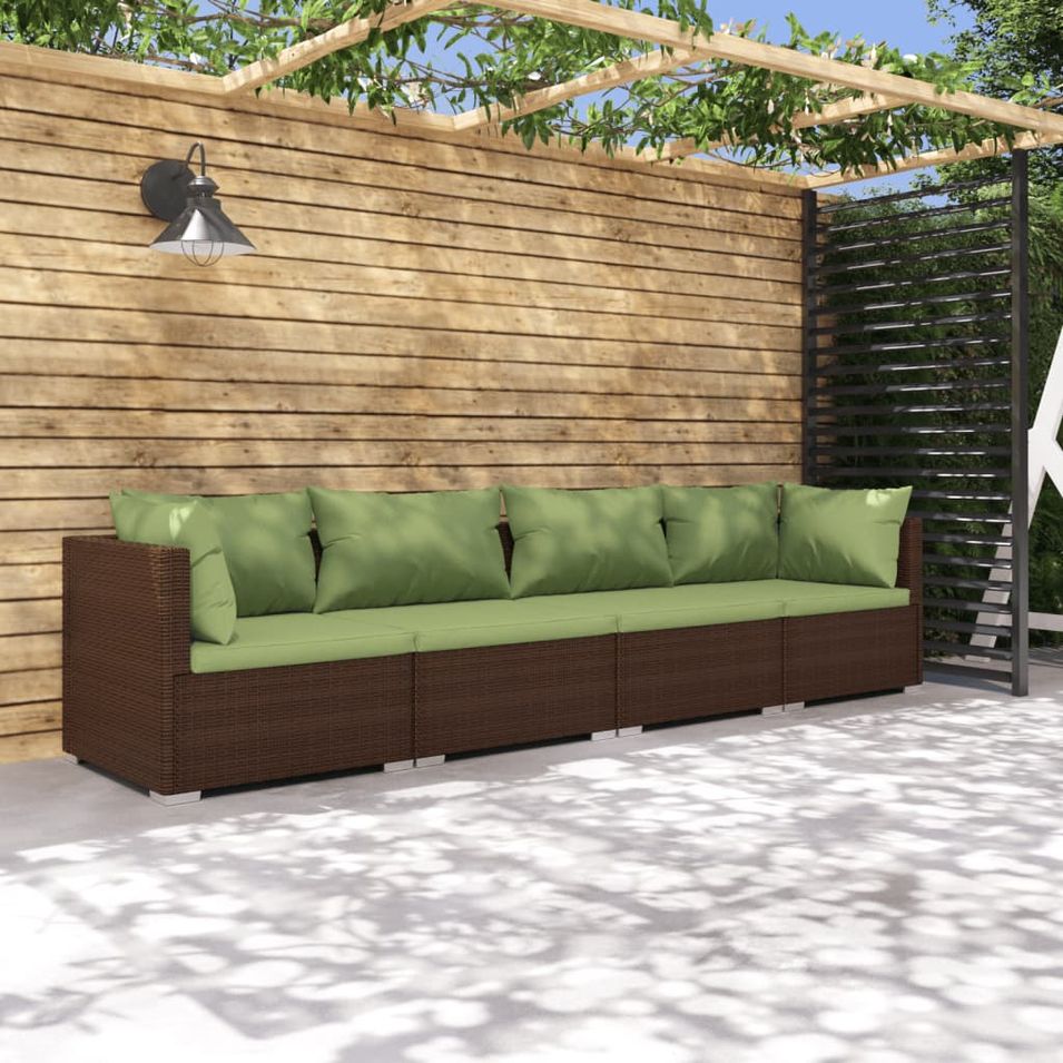 Salon de jardin 4 pcs avec coussins Résine tressée Marron - Photo n°1