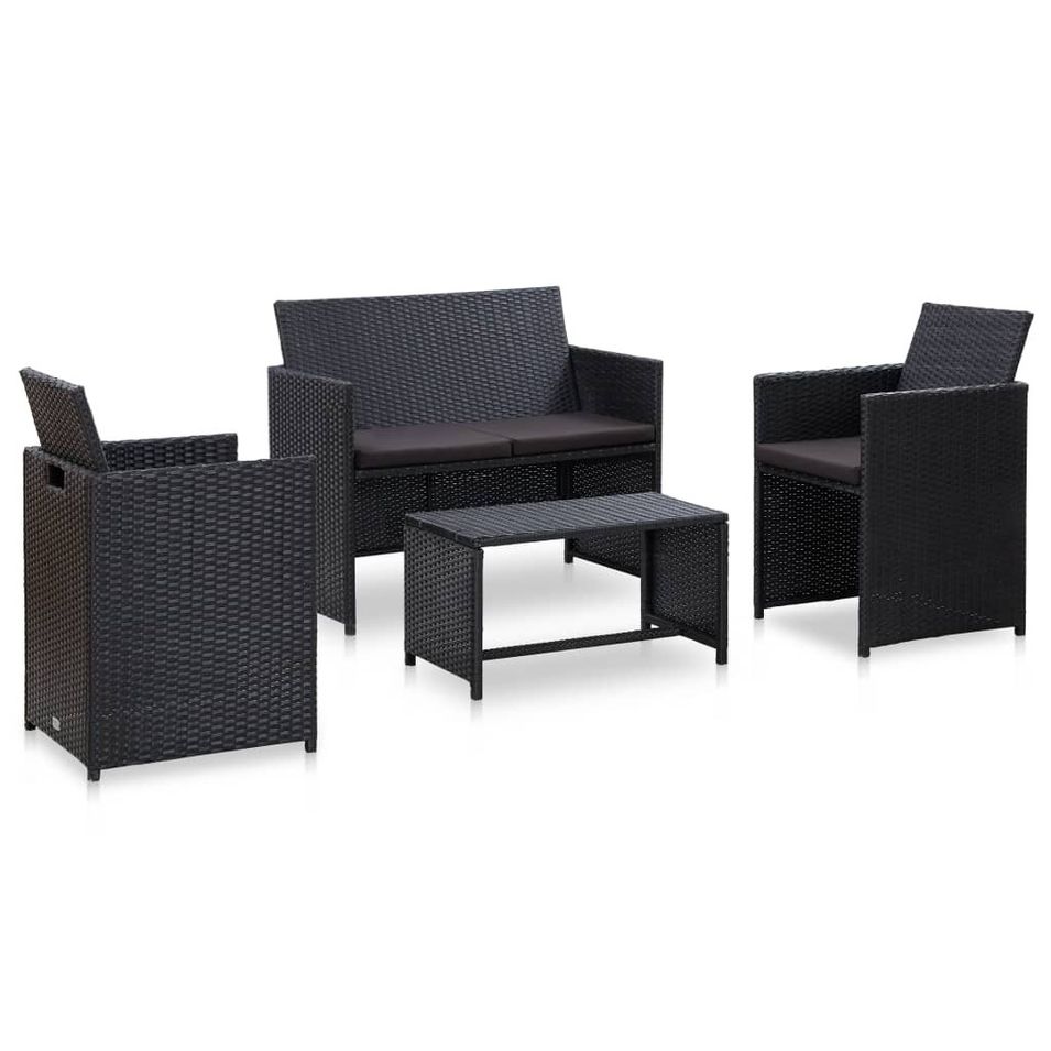 Salon de jardin 4 pcs avec coussins Résine tressée Noir 13 - Photo n°1
