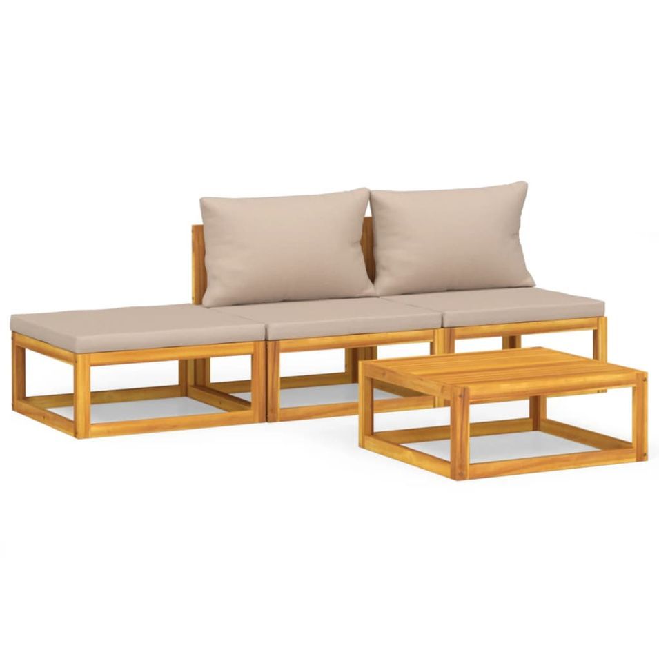 Salon de jardin 4 pcs avec coussins taupe bois massif - Photo n°1