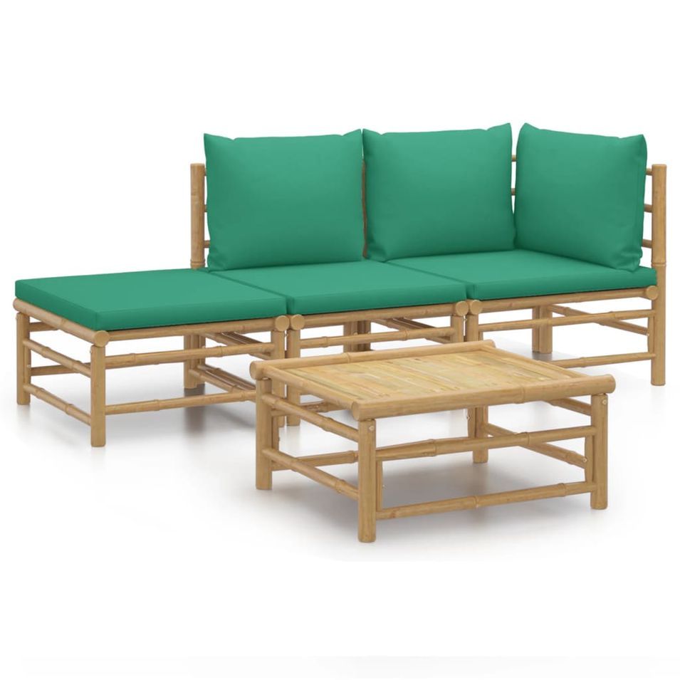 Salon de jardin 4 pcs avec coussins vert bambou - Photo n°1