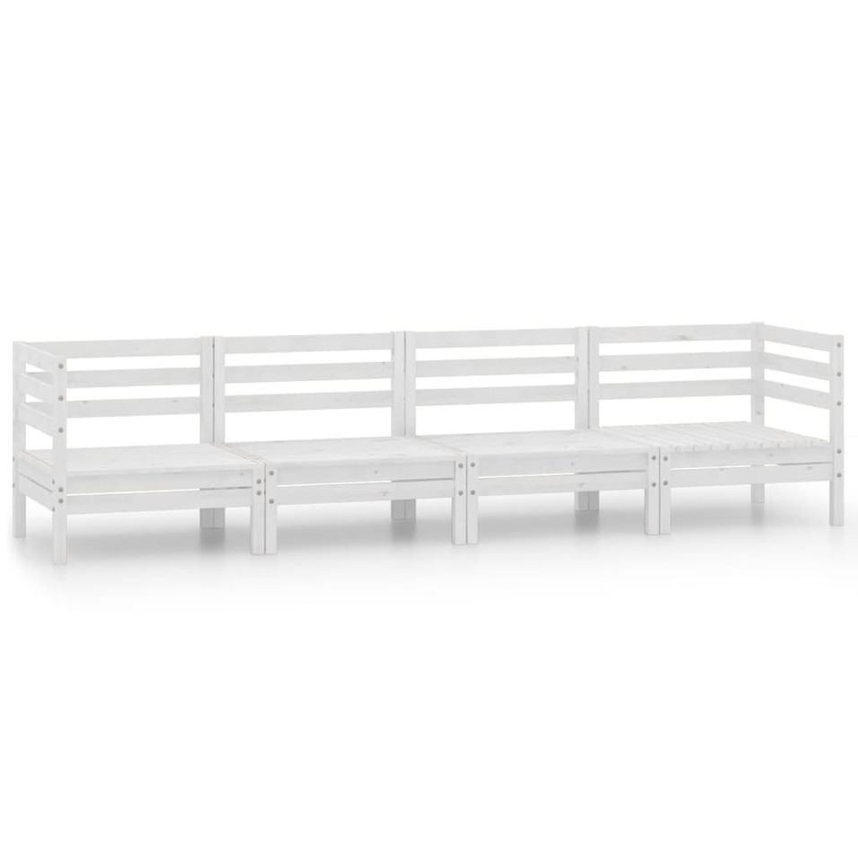Salon de jardin 4 pcs Blanc Bois de pin massif 14 - Photo n°1