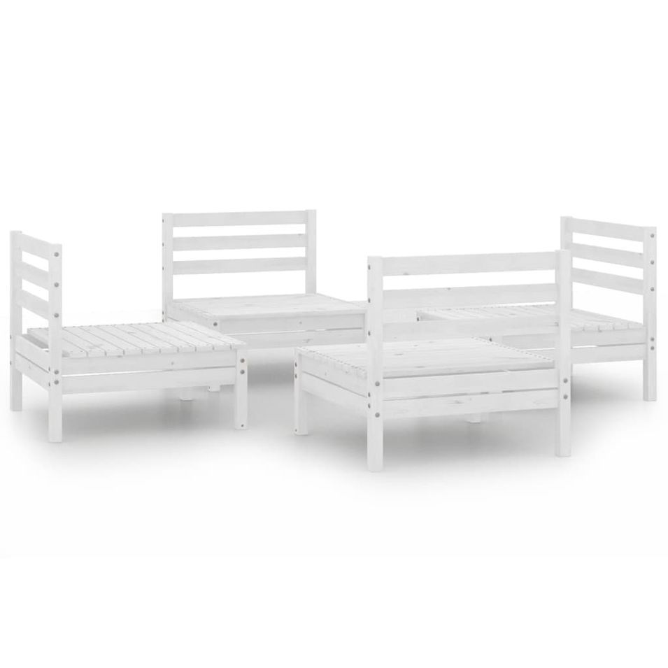 Salon de jardin 4 pcs Blanc Bois de pin massif 9 - Photo n°1