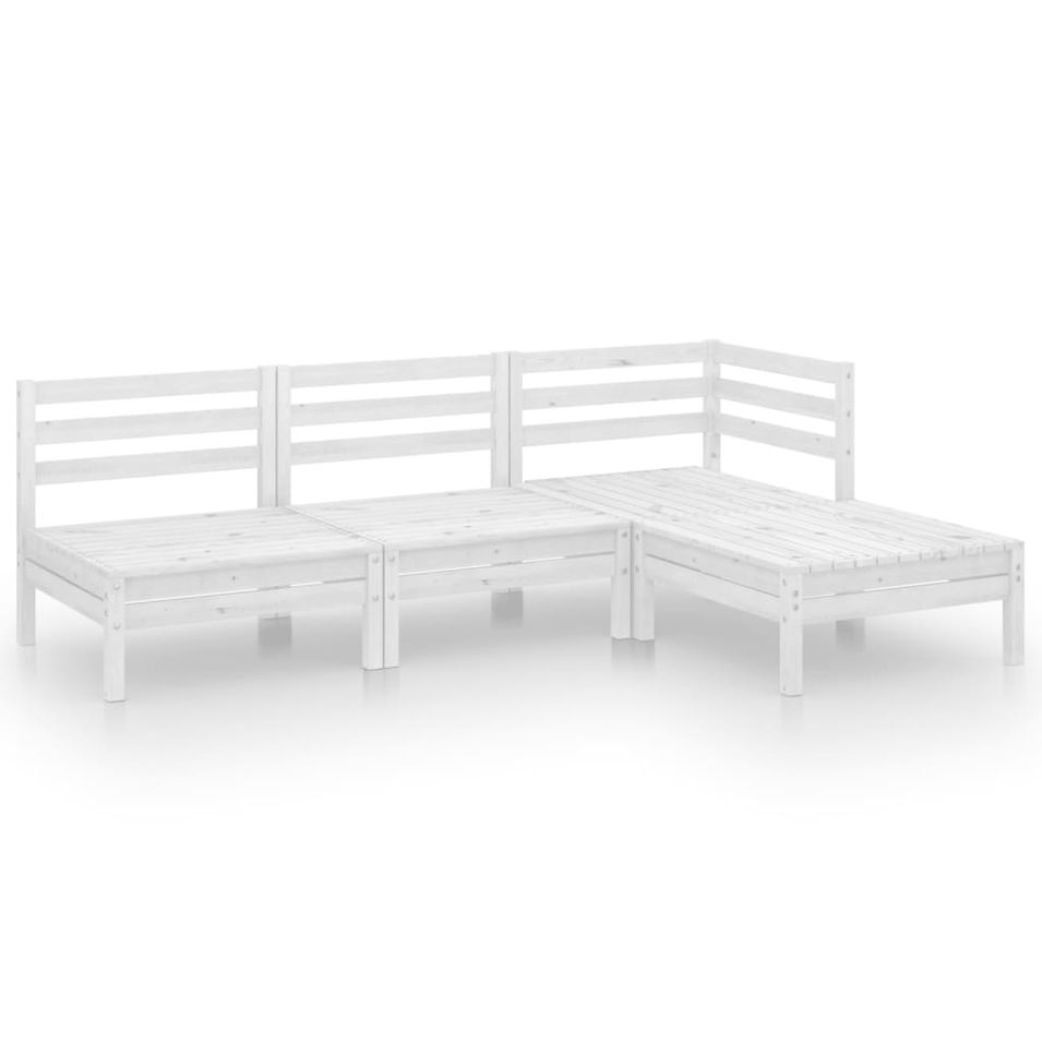 Salon de jardin 4 pcs Bois de pin massif Blanc 3 - Photo n°1