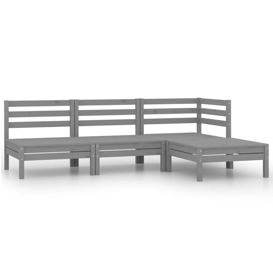 Salon de jardin 4 pcs Bois de pin massif Gris 4 - Photo n°1