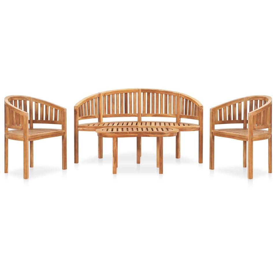 Salon de jardin 4 pcs en forme de banane Bois de teck solide - Photo n°1
