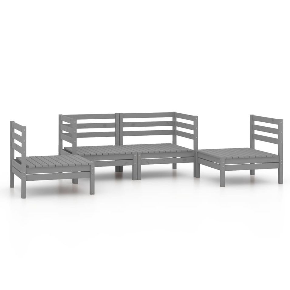 Salon de jardin 4 pcs Gris Bois de pin massif 13 - Photo n°1