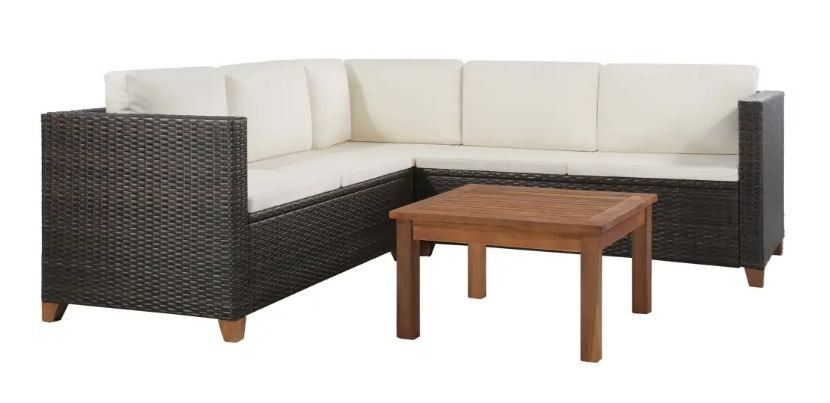 Salon de jardin 4 pièces acacia clair et résine tressée marron Cassia - Photo n°1