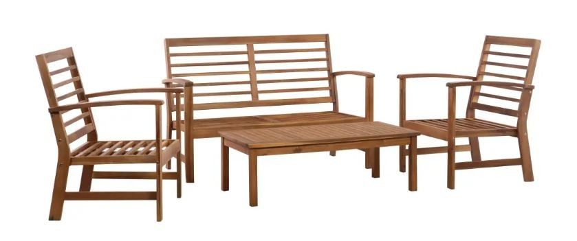 Salon de jardin 4 pièces acacia massif clair Napoli - Photo n°1