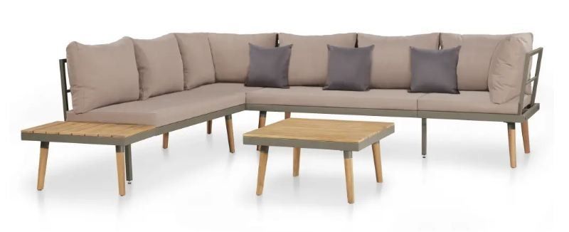 Salon de jardin 4 pièces acacia massif foncé et coussins marron clair Aqua - Photo n°1