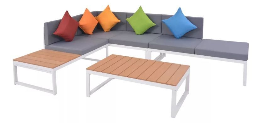 Salon de jardin 4 pièces métal blanc coussins gris Casey - Photo n°1