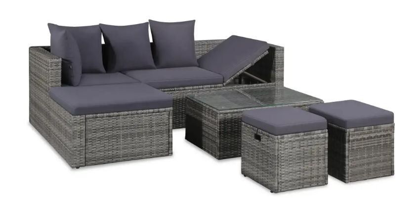 Salon de jardin 4 pièces résine tressée coussins gris Magl - Photo n°1