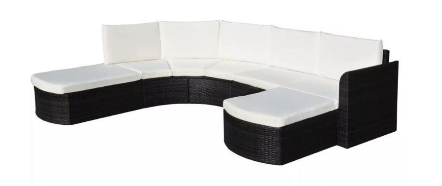 Salon de jardin 4 pièces résine tressée noir et coussins blanc Hiel - Photo n°1