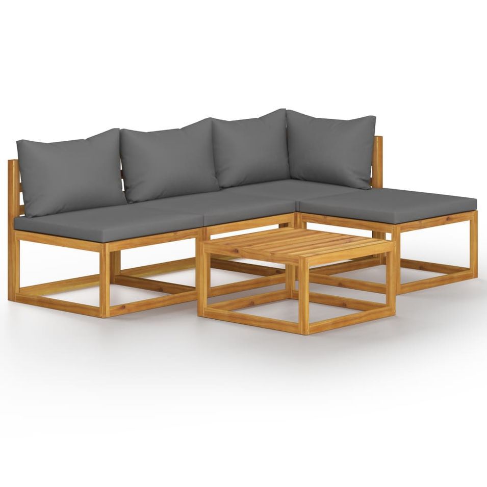Salon de jardin 5 pcs avec coussin Bois d'acacia solide 10 - Photo n°1