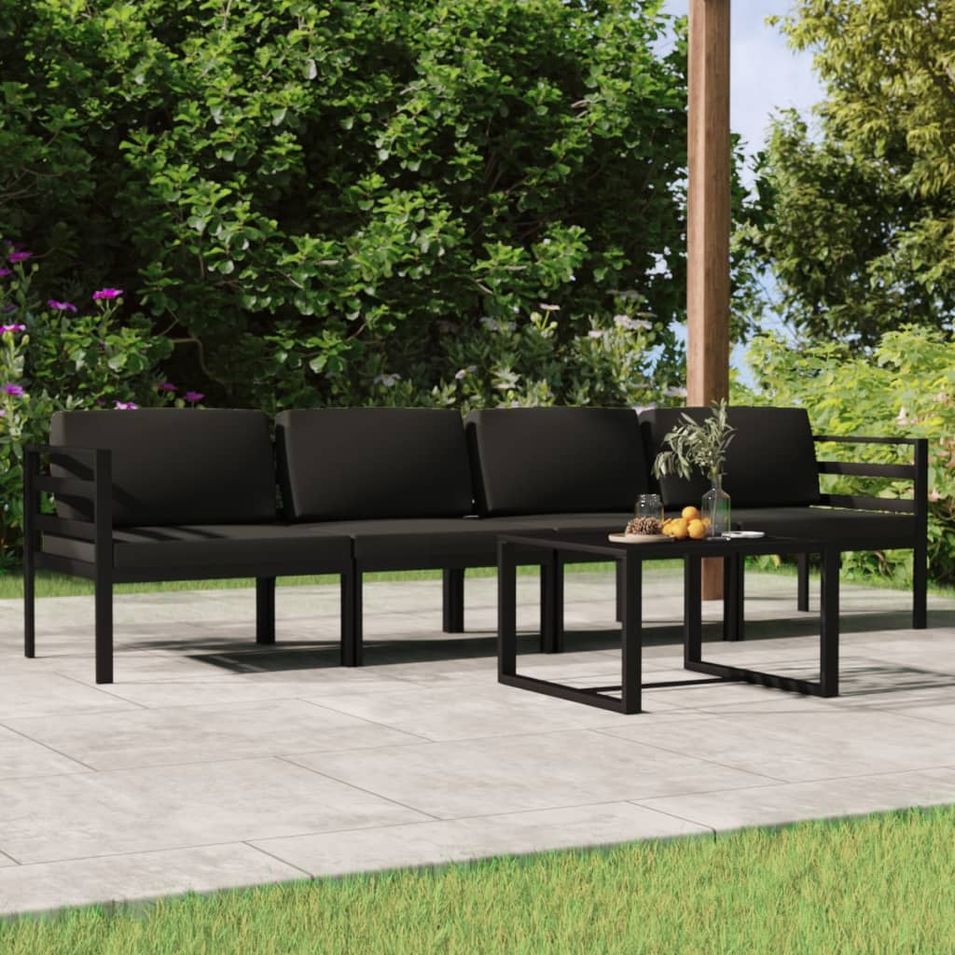 Salon de jardin 5 pcs avec coussins Aluminium Anthracite - Photo n°1
