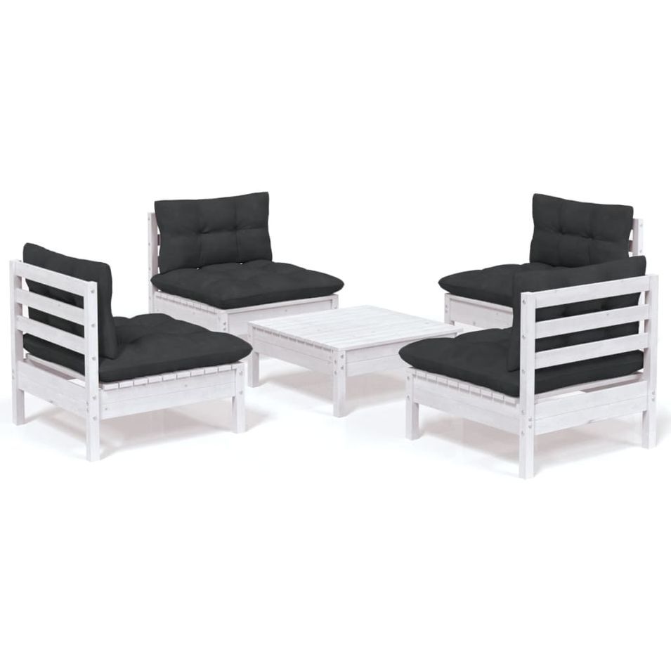 Salon de jardin 5 pcs avec coussins anthracite Bois de pin 4 - Photo n°1