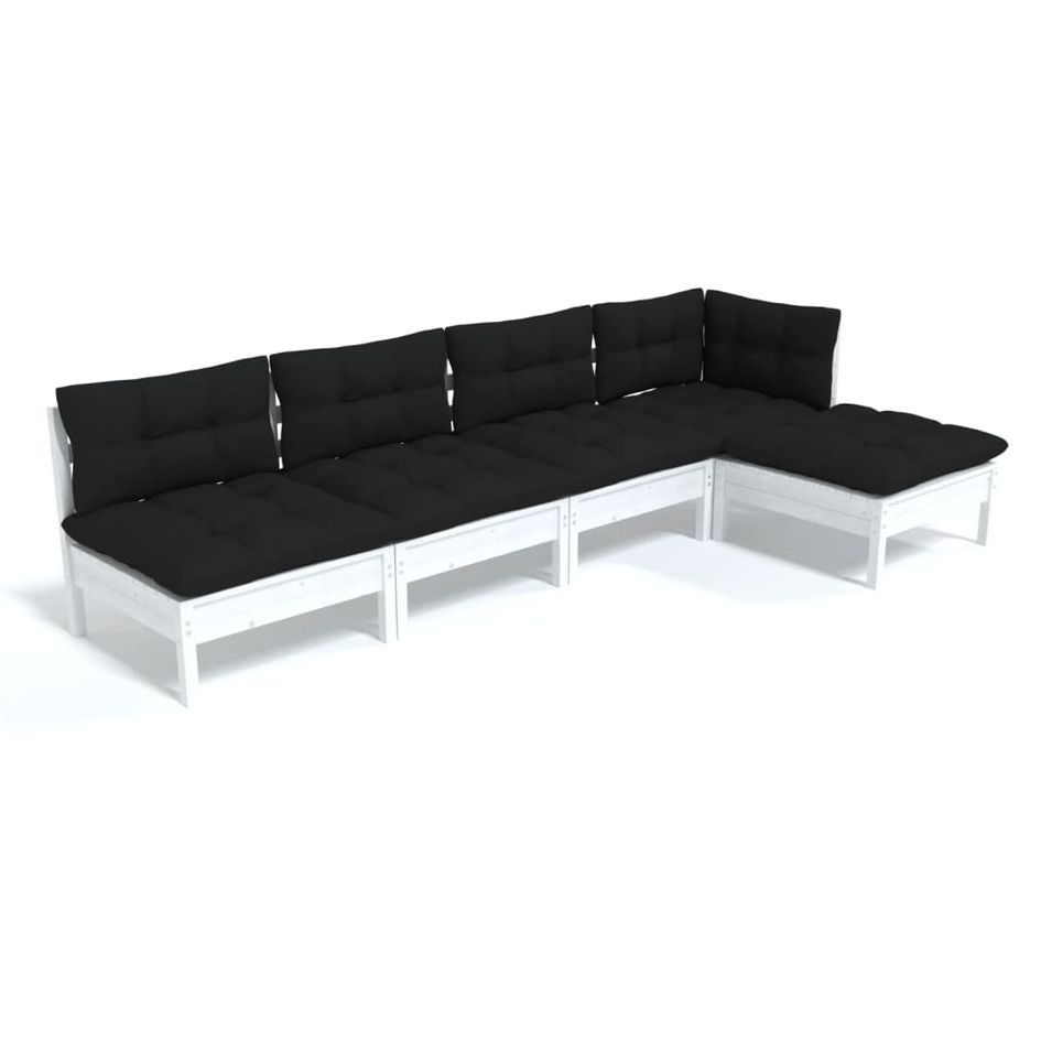 Salon de jardin 5 pcs avec coussins Blanc Bois de pin - Photo n°1