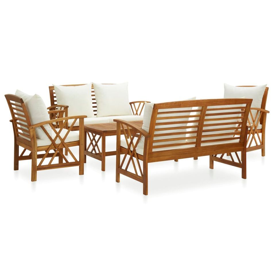 Salon de jardin 5 pcs avec coussins Bois d'acacia solide 16 - Photo n°1