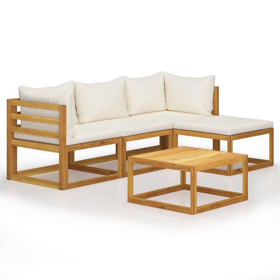 Salon de jardin 5 pcs avec coussins Bois d'acacia solide 13 - Photo n°1
