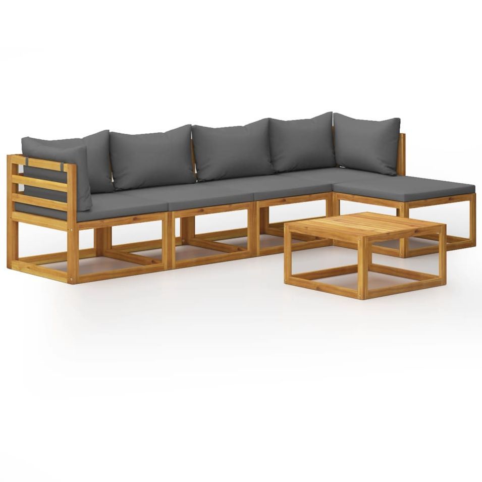 Salon de jardin 5 pcs avec coussins Bois d'acacia solide 12 - Photo n°1