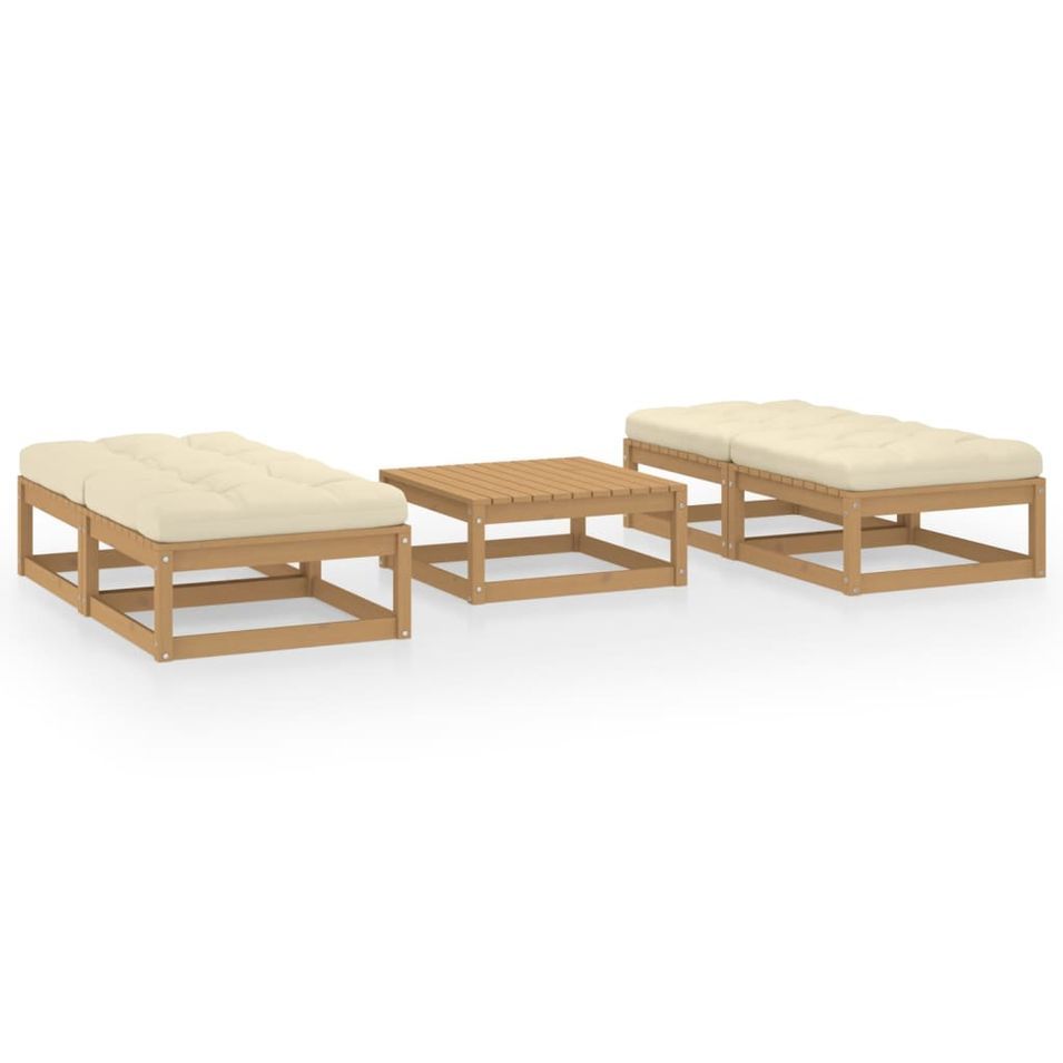 Salon de jardin 5 pcs avec coussins Bois de pin massif 34 - Photo n°1