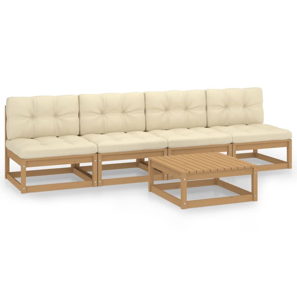 Salon de jardin 5 pcs avec coussins Bois de pin massif 28 - Photo n°1