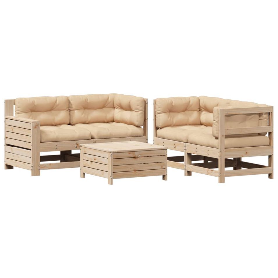 Salon de jardin 5 pcs avec coussins Bois de pin massif - Photo n°1