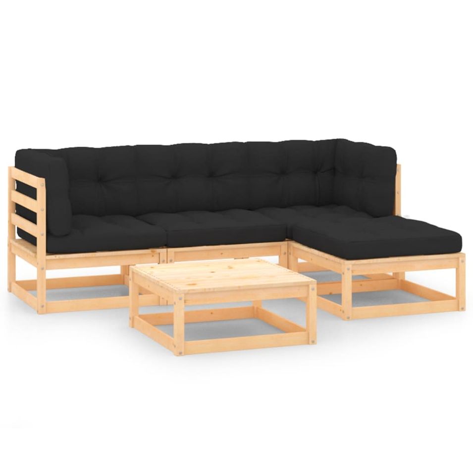 Salon de jardin 5 pcs avec coussins Bois de pin solide 11 - Photo n°1