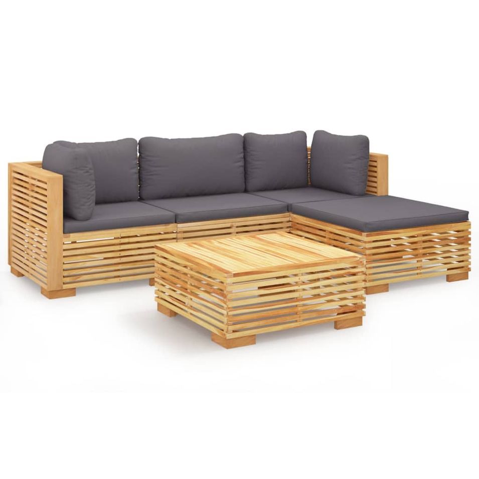 Salon de jardin 5 pcs avec coussins Bois de teck solide - Photo n°1