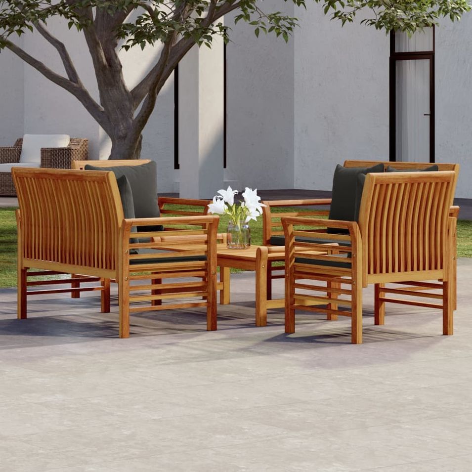 Salon de jardin 5 pcs avec coussins Bois massif d'acacia - Photo n°1