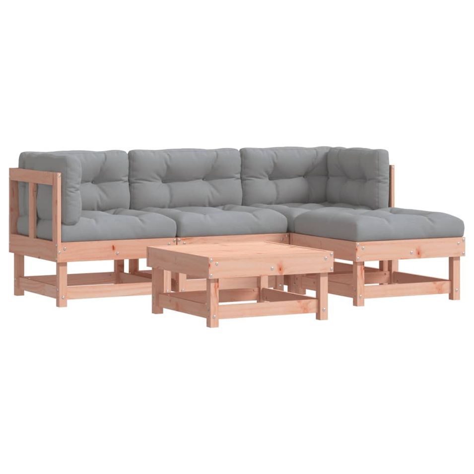 Salon de jardin 5 pcs avec coussins bois massif douglas - Photo n°1